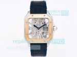 TW Factory Replica Santos De Cartier Skeleton Watch 2-Tone Blue Leather Strap